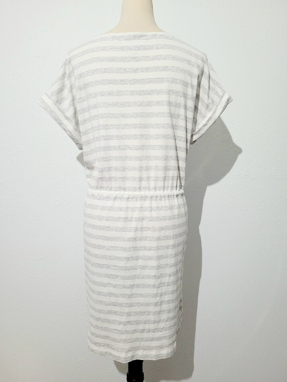 Tommy Bahama Striped Drawstring Dress Medium White Gray Cotton Blend Pockets - Picture 5 of 11